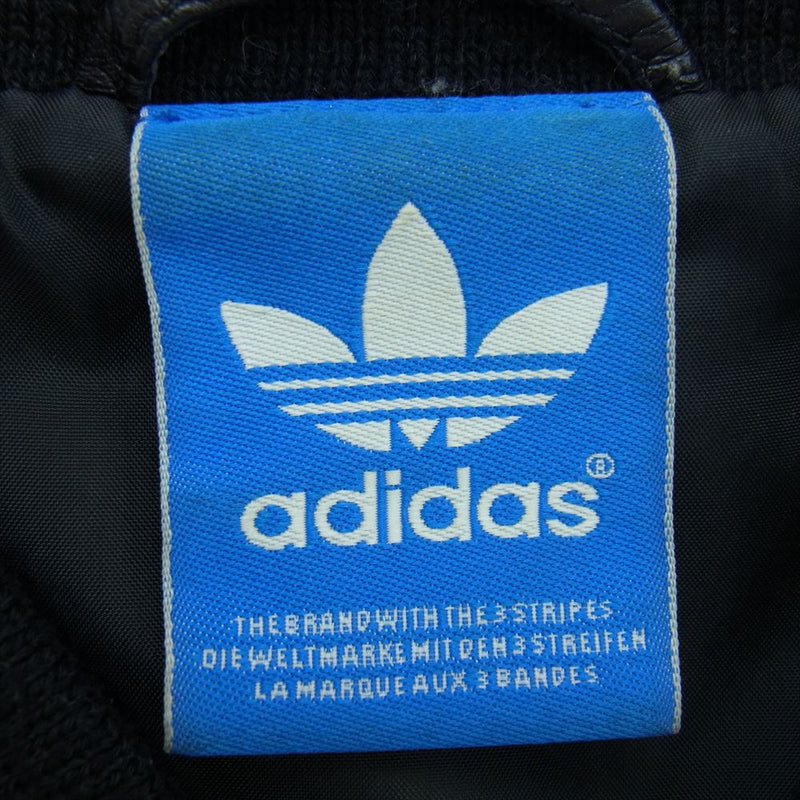 adidas アディダス O34739 SHEEPSKIN LEATHER TRACK JACKET ノーカラー トレフォイル ラムレザー トラックジャケット ブラック系 S【中古】