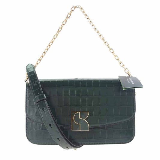Kate Spade ケイトスペード ダコタ クロコエンボス ミディアム コンバーチブル ショルダーバッグ グリーン系【極上美品】【中古】