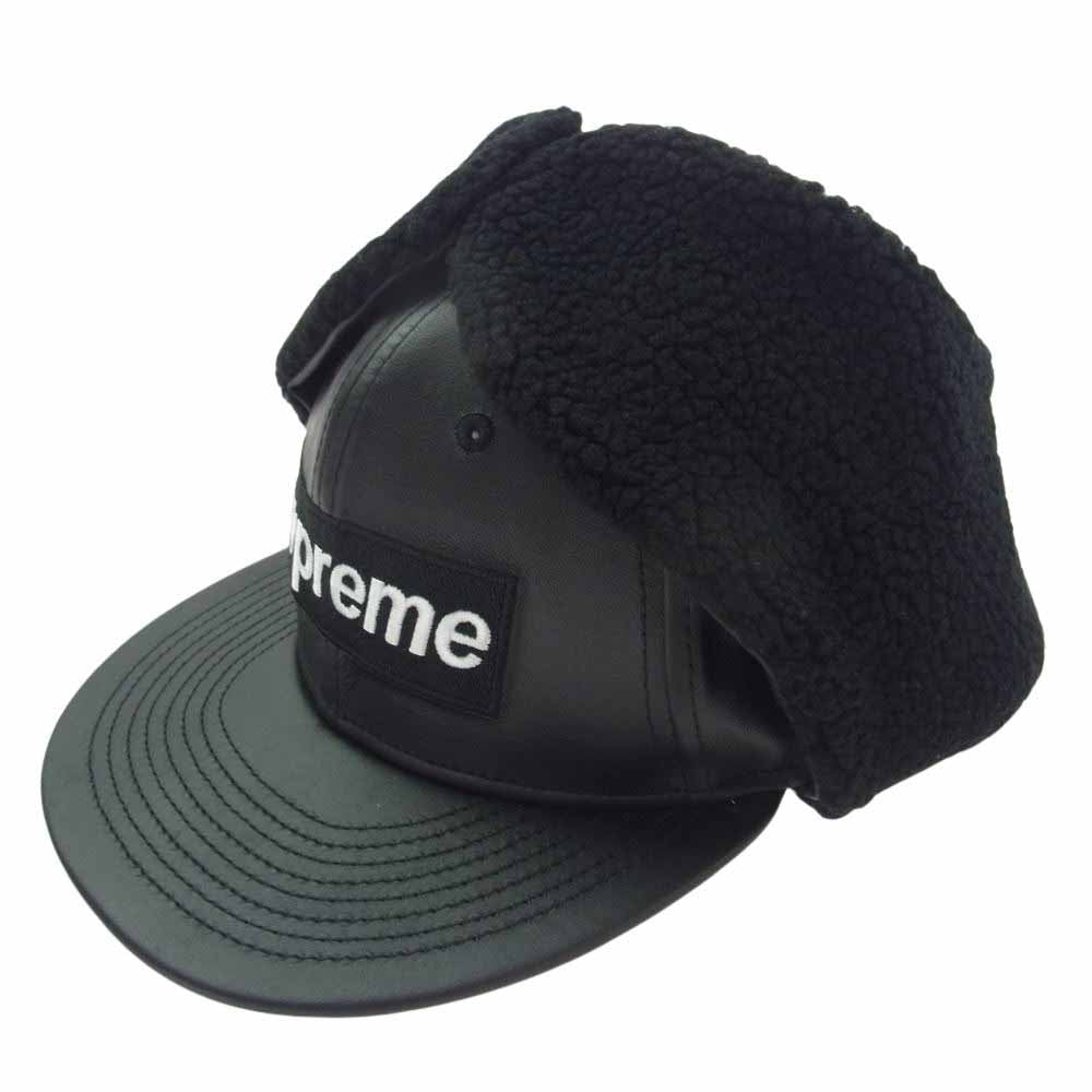 Supreme シュプリーム 22AW Leather Earflap Box Logo New Era Black レザー イヤーフラップ ボックス ロゴ ニューエラ ブラック フライト キャップ 帽子 ブラック系 60.6cm【新古品】【未使用】【中古】