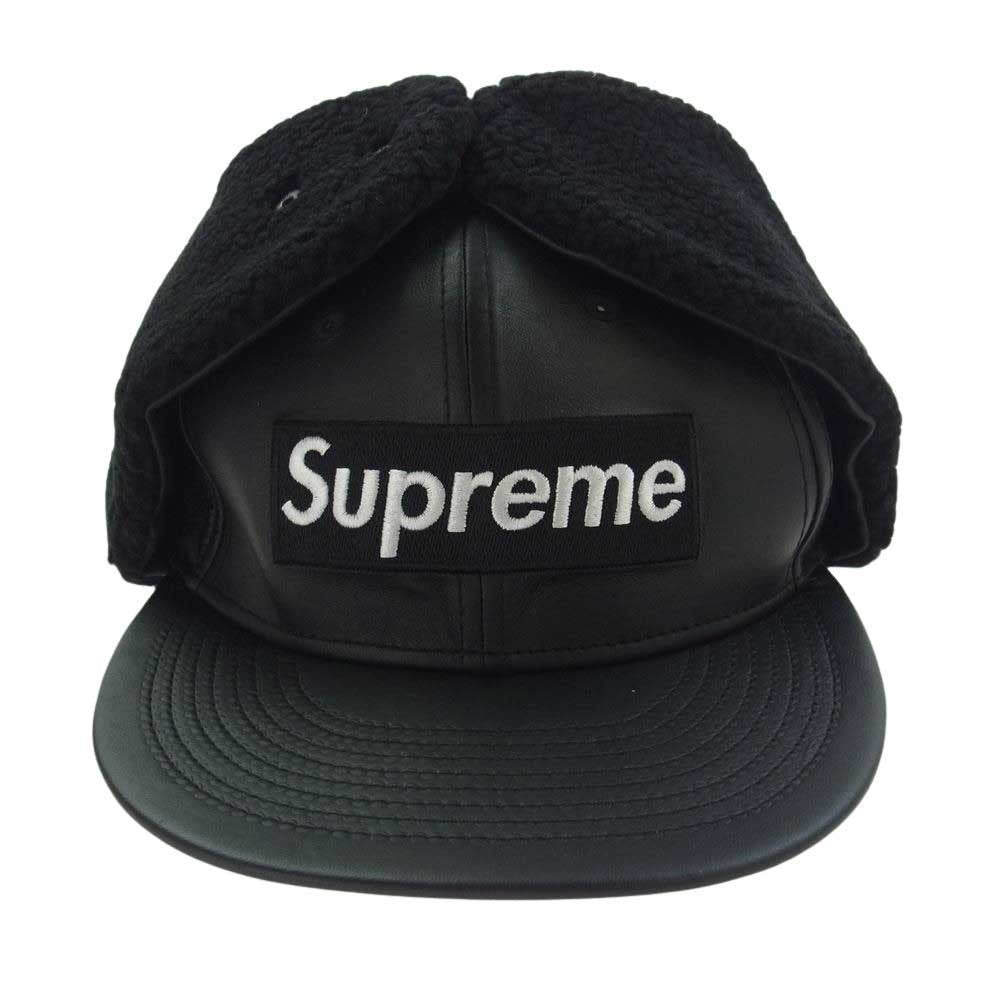 Supreme シュプリーム 22AW Leather Earflap Box Logo New Era Black レザー イヤーフラップ ボックス ロゴ ニューエラ ブラック フライト キャップ 帽子 ブラック系 60.6cm【新古品】【未使用】【中古】