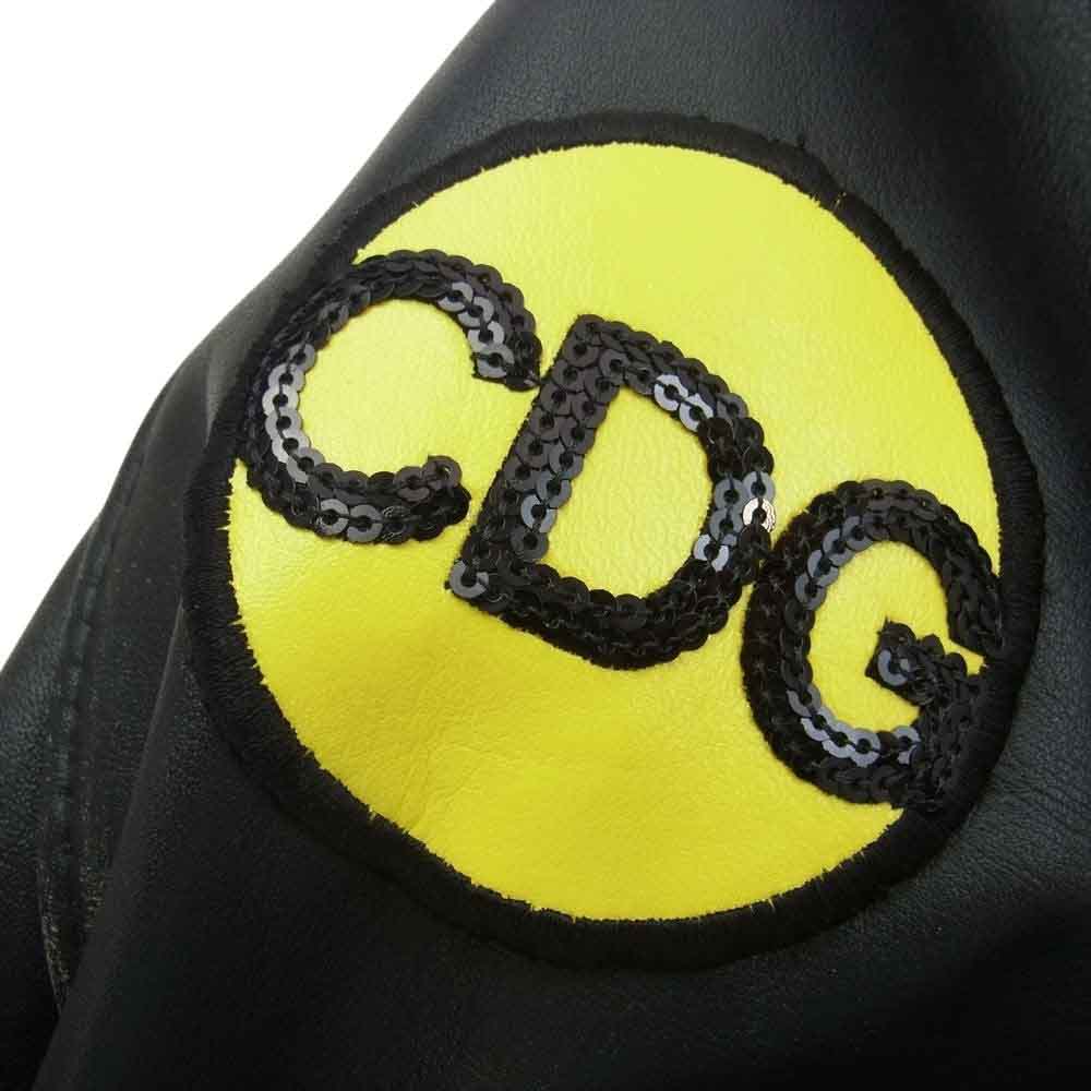 COMME des GARCONS コムデギャルソン KZ-J004  Lewis Leather ルイスレザー  ライトニング ヴィンテージ加工 ワッペン付き レザー ジャケット ブラック系 42【中古】