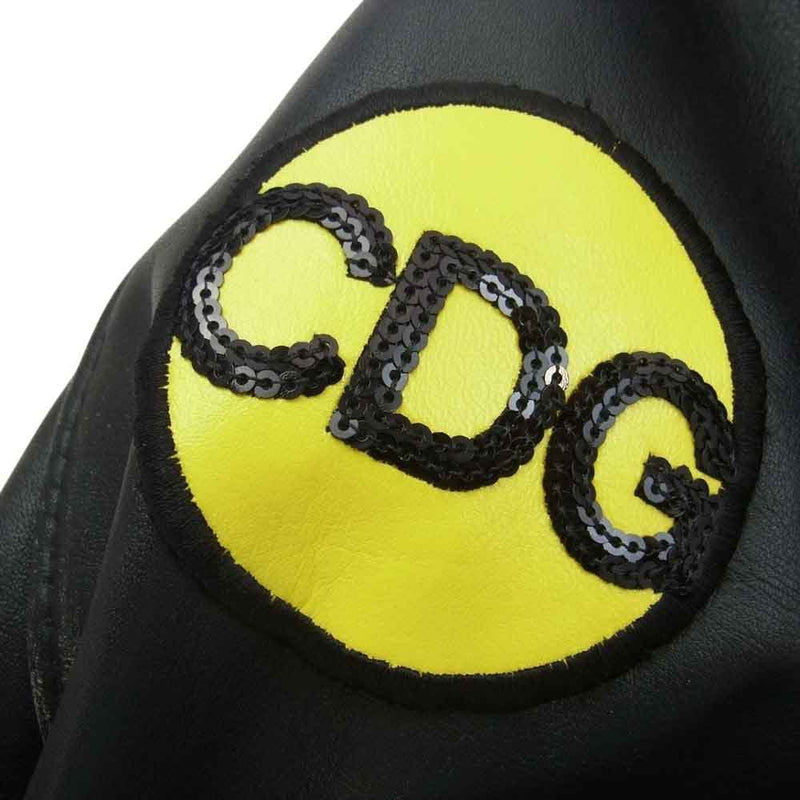 COMME des GARCONS コムデギャルソン KZ-J004  Lewis Leather ルイスレザー  ライトニング ヴィンテージ加工 ワッペン付き レザー ジャケット ブラック系 42【中古】