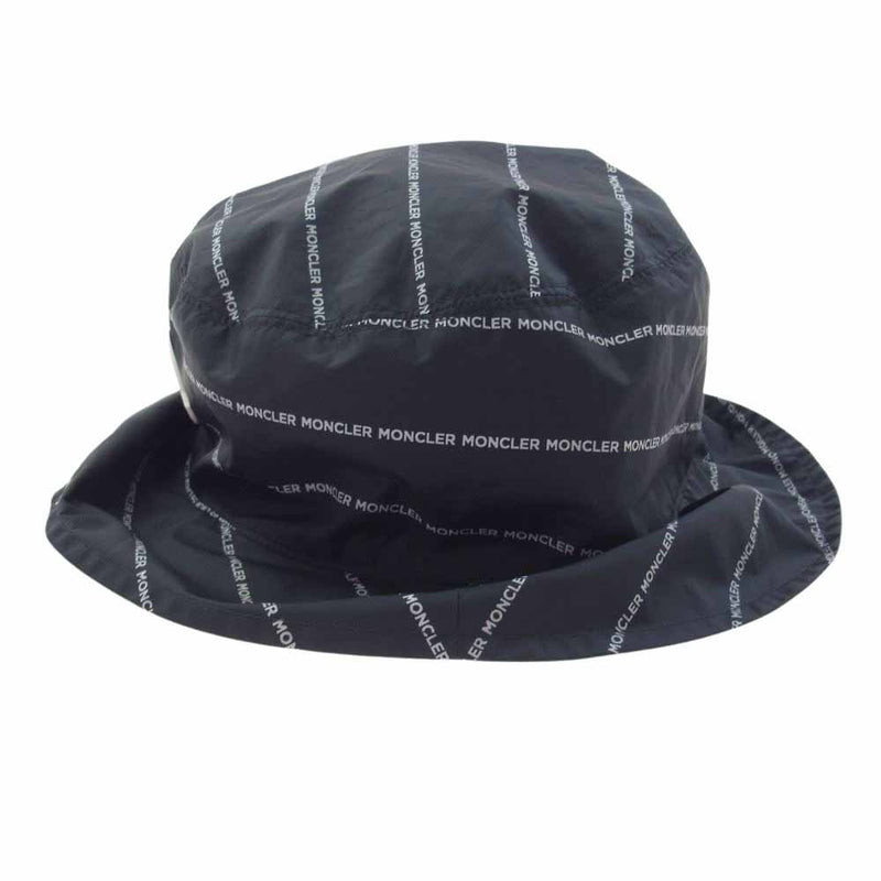 MONCLER モンクレール ロゴ ナイロン リバーシブル バケット ハット 帽子 ネイビー系 XL【中古】