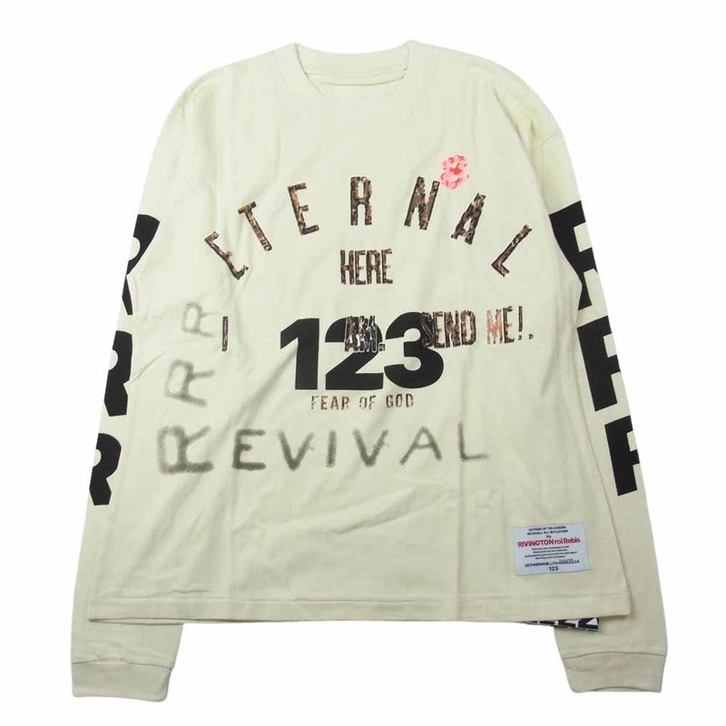 FEAR OF GOD フィアオブゴッド FOG x RRR123 RIVINGTON Revival LS T-shirt エフオージー リヴィントン ロイ レビス プリント 長袖 クルーネック Tシャツ ベージュ系【中古】