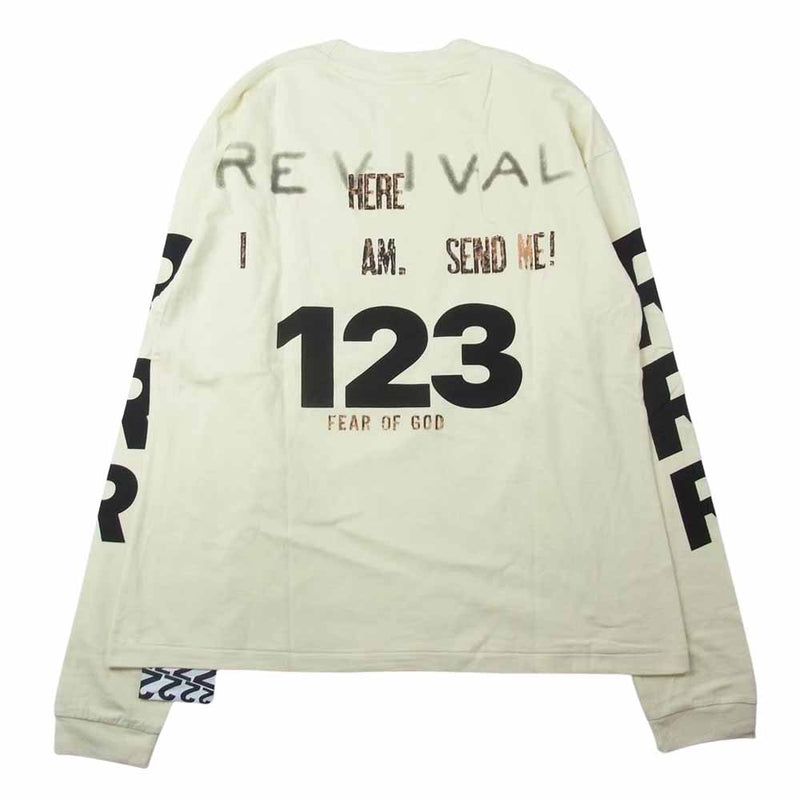 FEAR OF GOD フィアオブゴッド FOG x RRR123 RIVINGTON Revival LS T-shirt エフオージー リヴィントン ロイ レビス プリント 長袖 クルーネック Tシャツ ベージュ系【中古】