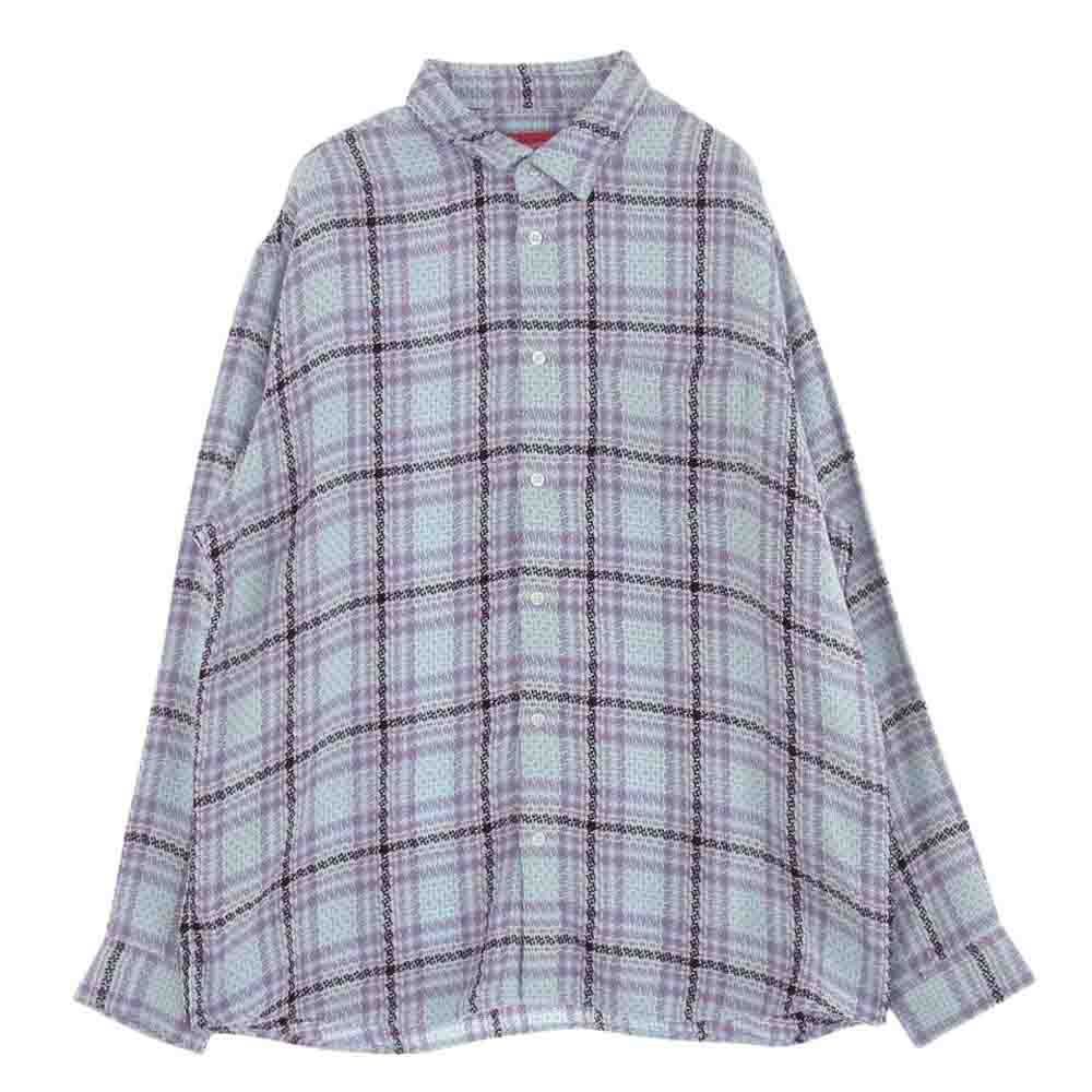 Supreme シュプリーム 23SS Basket Weave Plaid Shirt バスケット ウィーブ プレイド 長袖 シャツ  ライトブルー系 パープル系 L【中古】