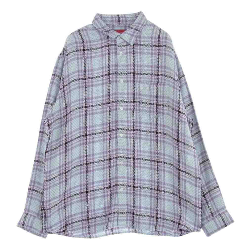 Supreme シュプリーム 23SS Basket Weave Plaid Shirt バスケット ウィーブ プレイド 長袖 シャツ  ライトブルー系 パープル系 L【中古】