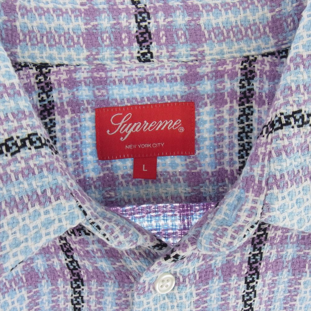 Supreme シュプリーム 23SS Basket Weave Plaid Shirt バスケット ウィーブ プレイド 長袖 シャツ  ライトブルー系 パープル系 L【中古】