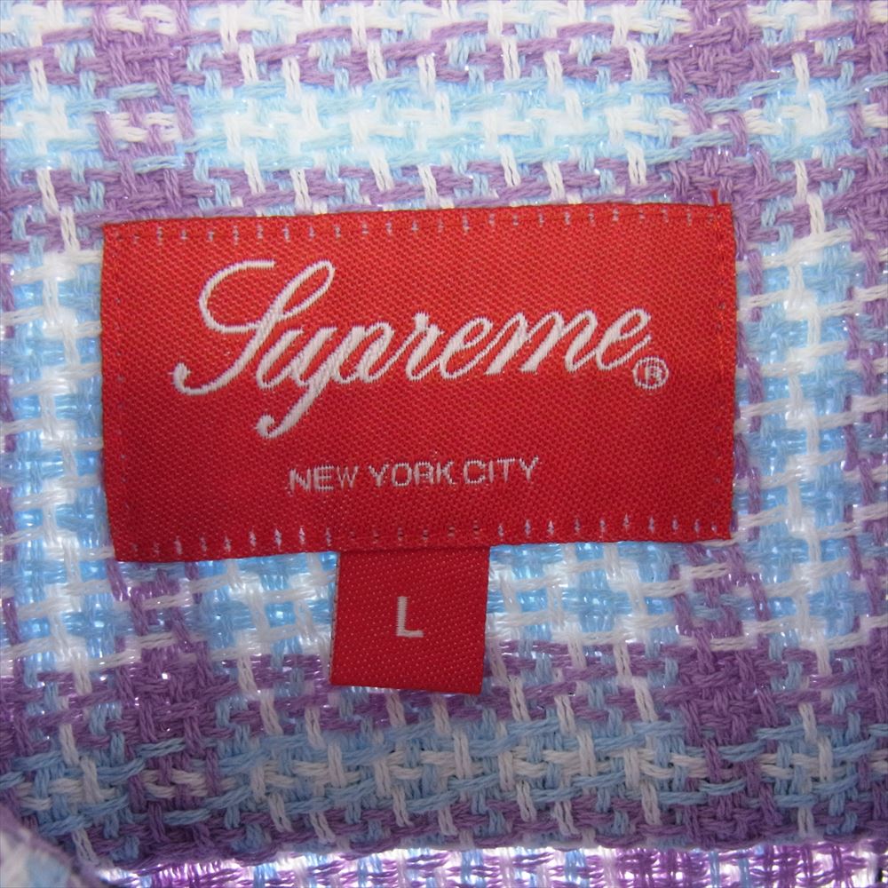 Supreme シュプリーム 23SS Basket Weave Plaid Shirt バスケット ウィーブ プレイド 長袖 シャツ  ライトブルー系 パープル系 L【中古】