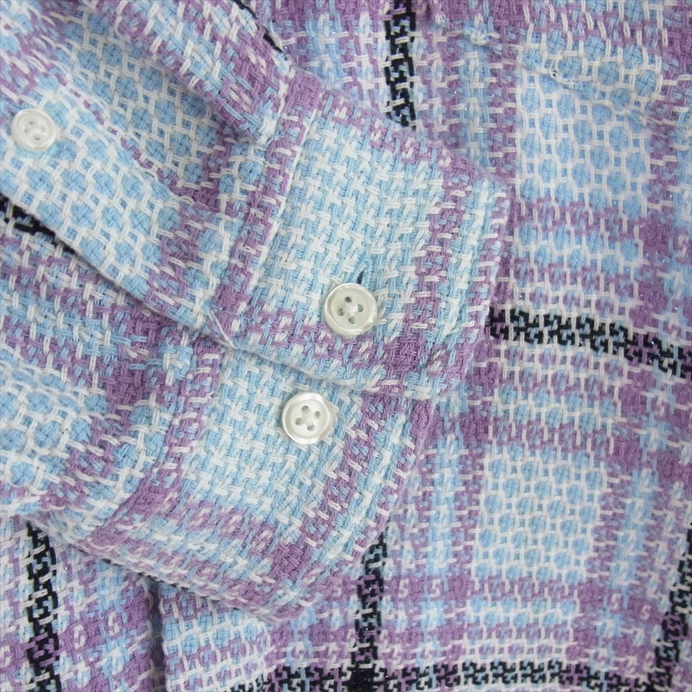 Supreme シュプリーム 23SS Basket Weave Plaid Shirt バスケット ウィーブ プレイド 長袖 シャツ  ライトブルー系 パープル系 L【中古】