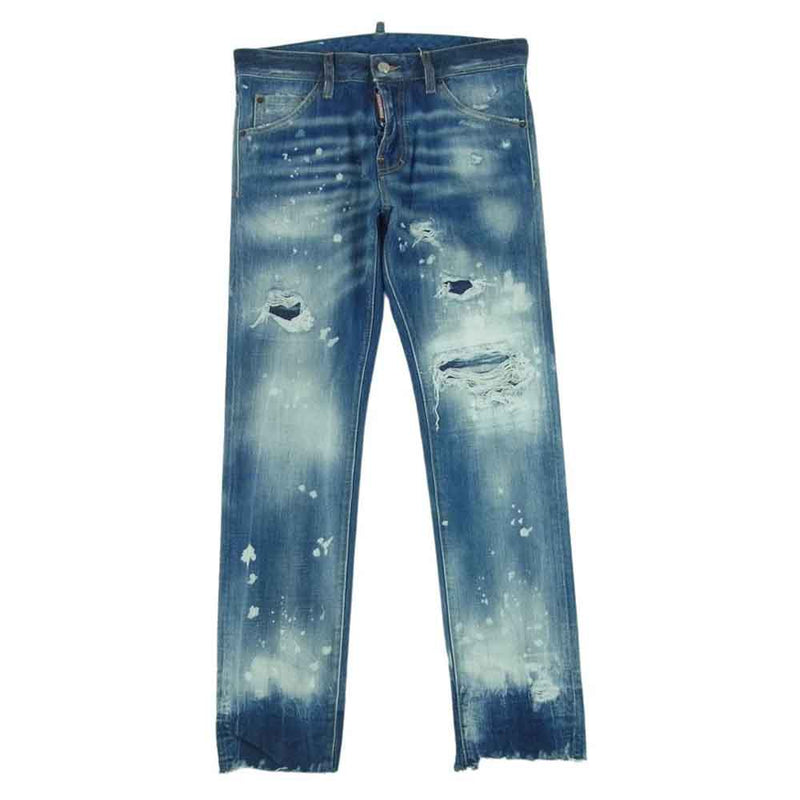 DSQUARED2 ディースクエアード S71LB1119 S30309 COOL GUY JEAN クール ガイ ストレッチ ウォッシュ ダメージ リペア ブリーチ スリム スキニー ストレッチ デニム パンツ インディゴブルー系 44【中古】