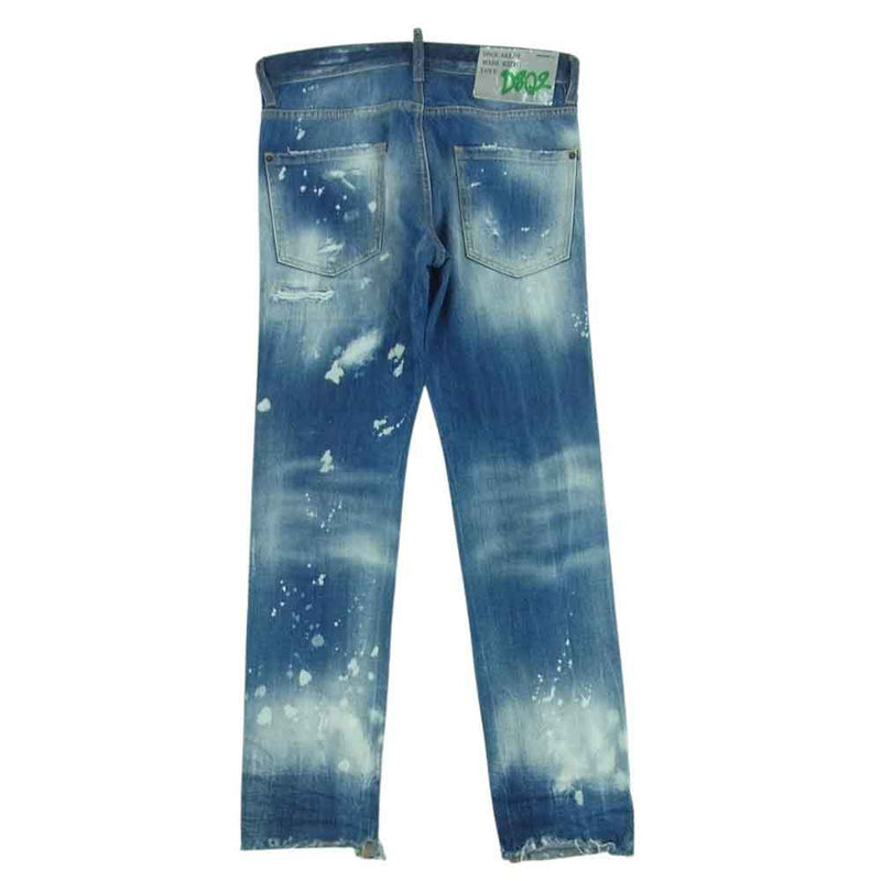 DSQUARED2 ディースクエアード S71LB1119 S30309 COOL GUY JEAN クール ガイ ストレッチ ウォッシュ ダメージ リペア ブリーチ スリム スキニー ストレッチ デニム パンツ インディゴブルー系 44【中古】