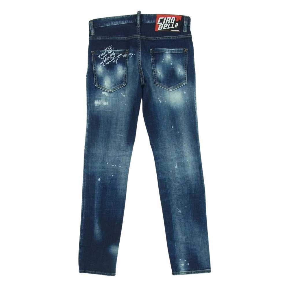 DSQUARED2 ディースクエアード S71LB1014 S3066 Skater Jean スケーター ジーンズ ダメージ ブリーチ 加工 スリム スキニー ストレッチ デニム パンツ インディゴブルー系 44【中古】