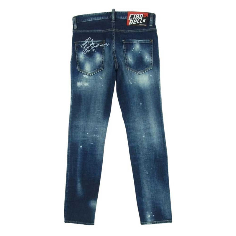 DSQUARED2 ディースクエアード S71LB1014 S3066 Skater Jean スケーター ジーンズ ダメージ ブリーチ 加工 スリム スキニー ストレッチ デニム パンツ インディゴブルー系 44【中古】