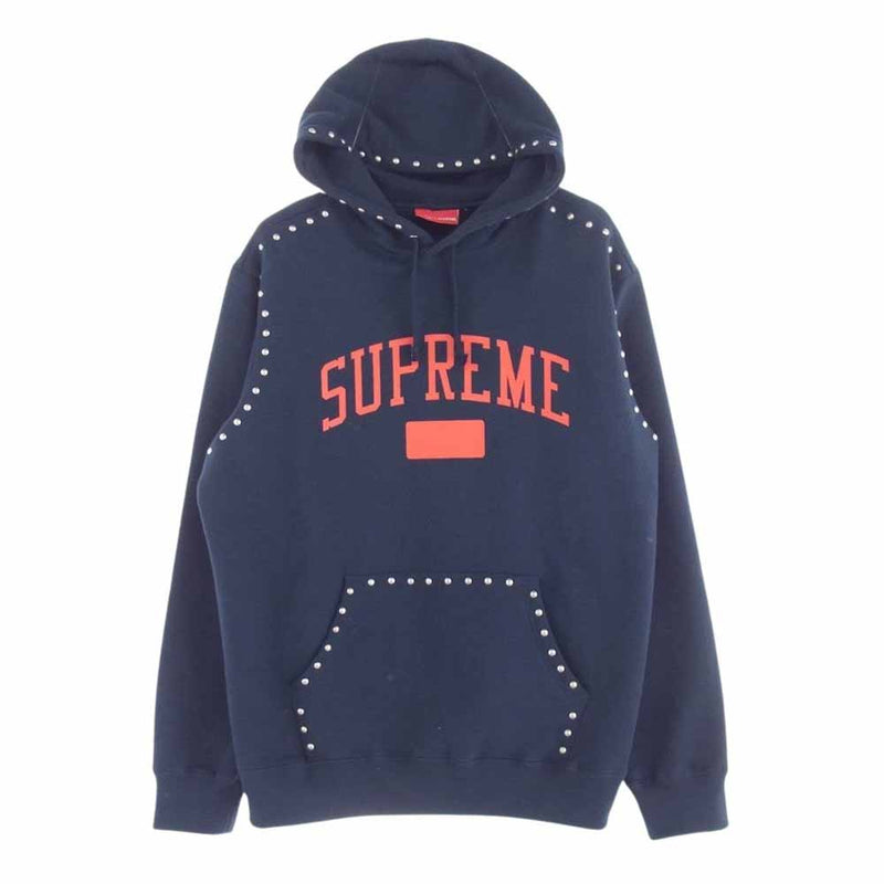 Supreme シュプリーム 18aw  Studded Hooded Sweatshirt スタッズ スウェット フーディー パーカー ネイビー系 M【中古】