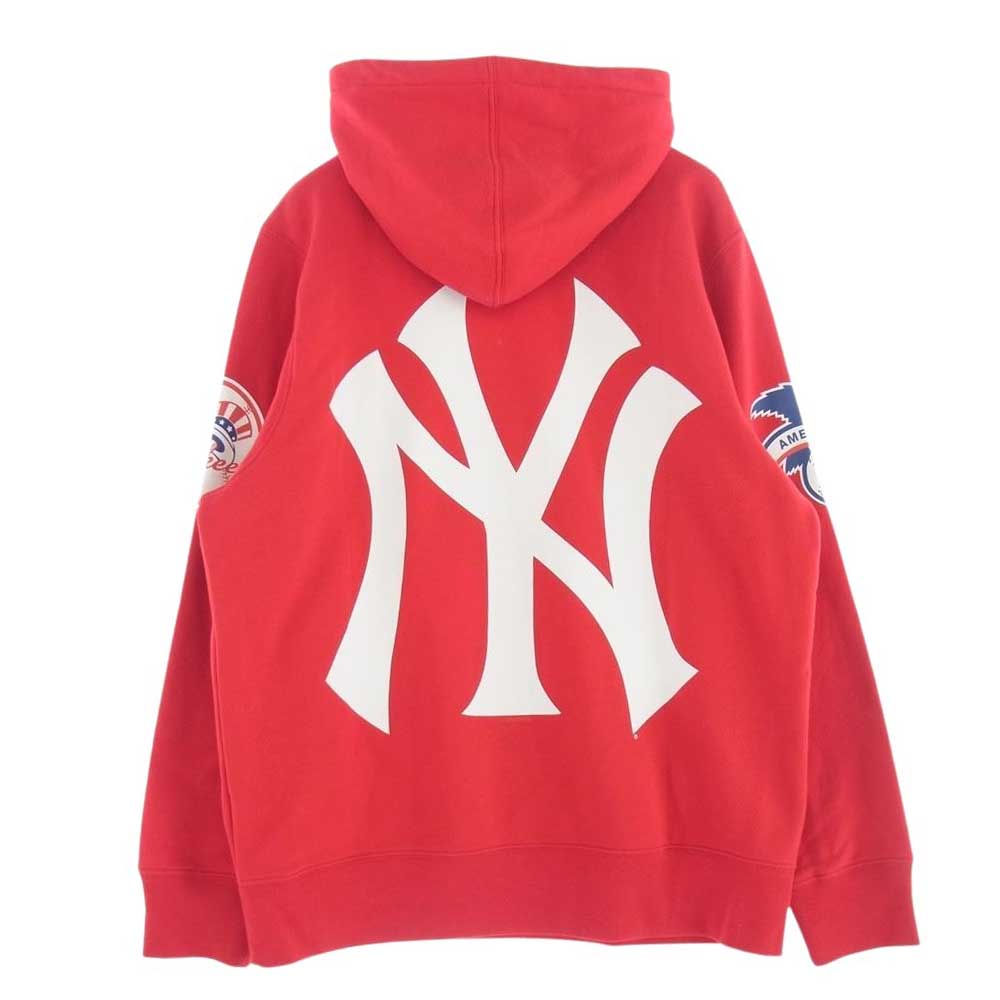 Supreme シュプリーム 15SS × '47 BRAND NEW YORK YANKEES HOODED SWEATSHIRT フォーティーセブンブランド ニューヨークヤンキース スウェット フーディー パーカー レッド系 M【中古】