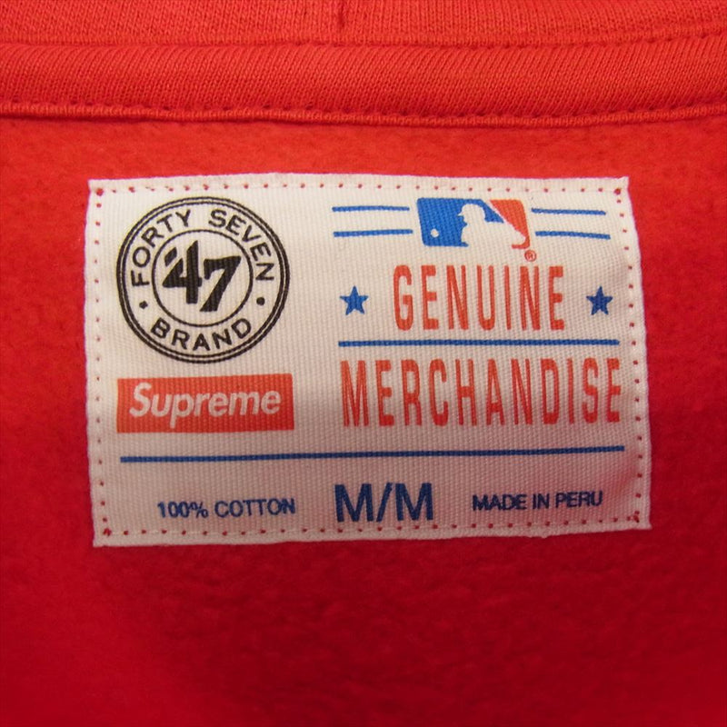 Supreme シュプリーム 15SS × '47 BRAND NEW YORK YANKEES HOODED SWEATSHIRT フォーティーセブンブランド ニューヨークヤンキース スウェット フーディー パーカー レッド系 M【中古】