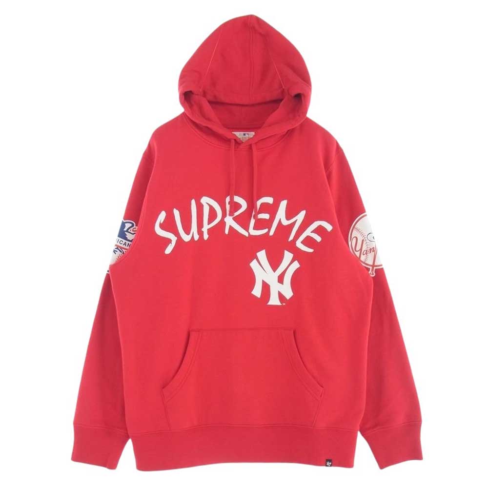 Supreme シュプリーム 15SS × '47 BRAND NEW YORK YANKEES HOODED SWEATSHIRT フォーティーセブンブランド ニューヨークヤンキース スウェット フーディー パーカー レッド系 M【中古】