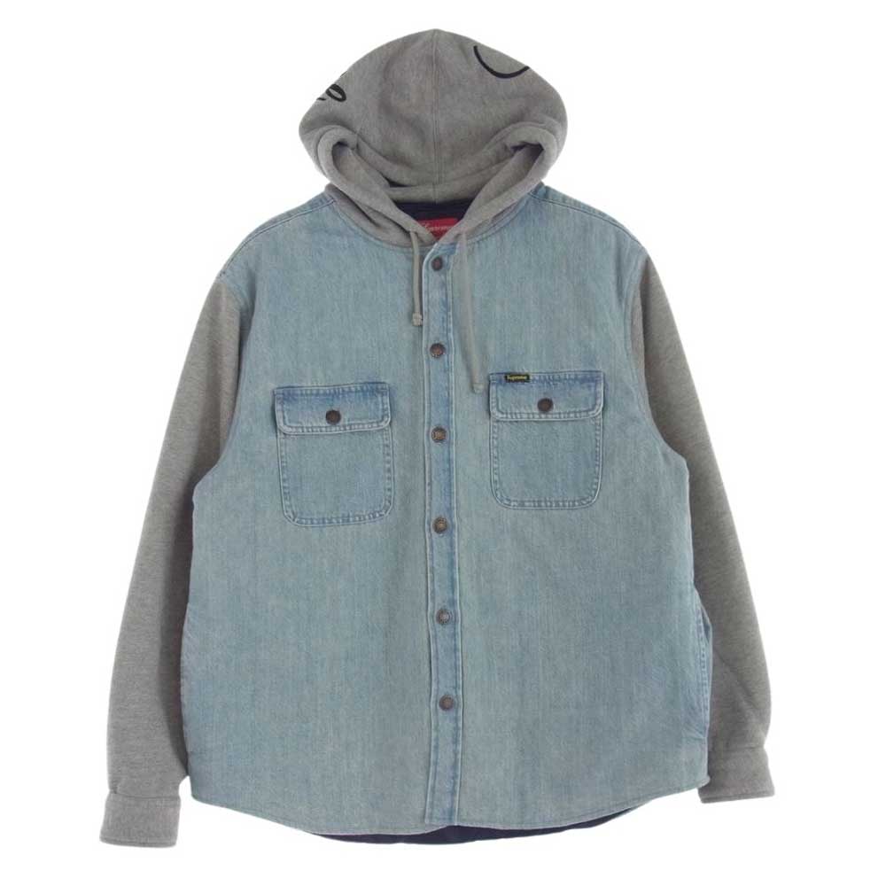 Supreme シュプリーム 22AW Fleece Hooded Denim Shirt フリース フード デニム シャツ ライトブルー系 グレー系 M【中古】