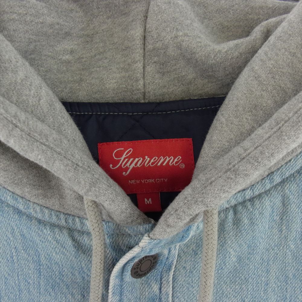 Supreme シュプリーム 22AW Fleece Hooded Denim Shirt フリース フード デニム シャツ ライトブルー系 グレー系 M【中古】