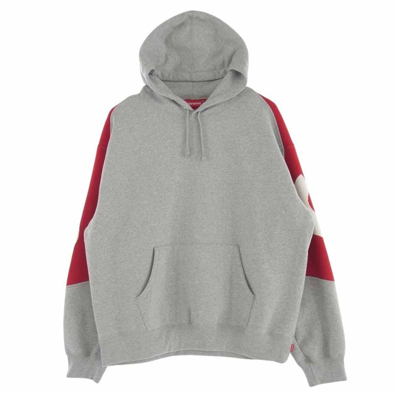 Supreme シュプリーム 23AW Big Logo Jacquard Hooded Sweatshirt ビッグロゴジャガード フード スウェットパーカー グレー系 レッド系 L【中古】