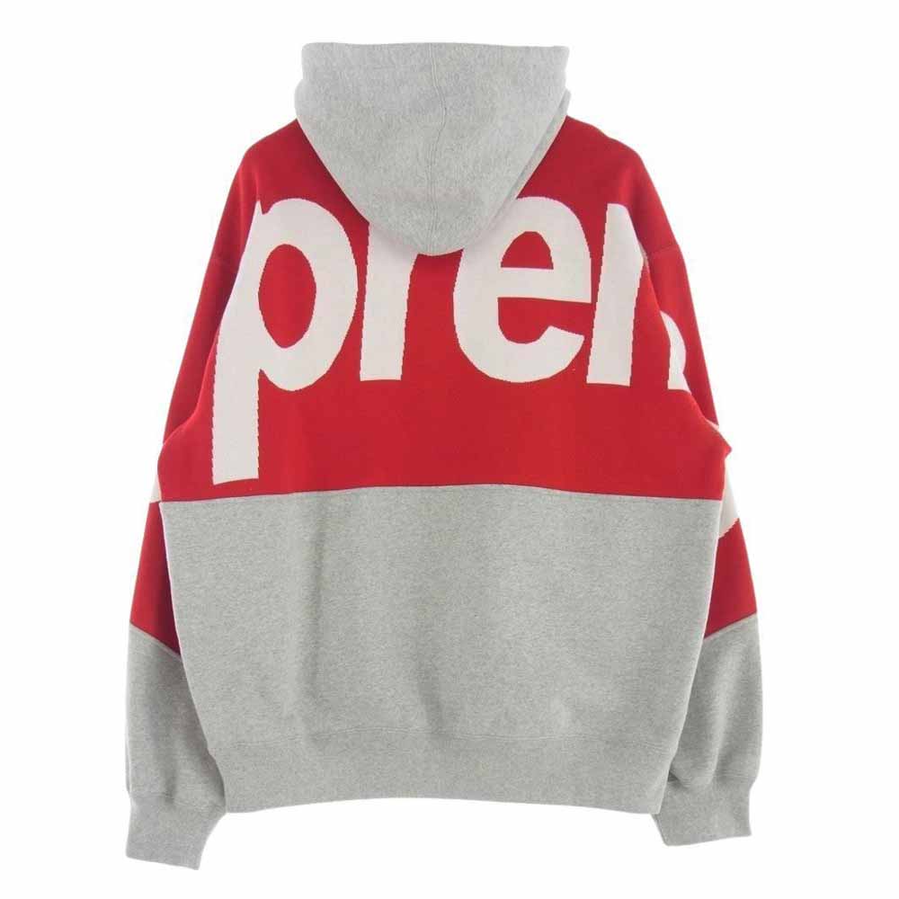 Supreme シュプリーム 23AW Big Logo Jacquard Hooded Sweatshirt ビッグロゴジャガード フード スウェットパーカー グレー系 レッド系 L【中古】