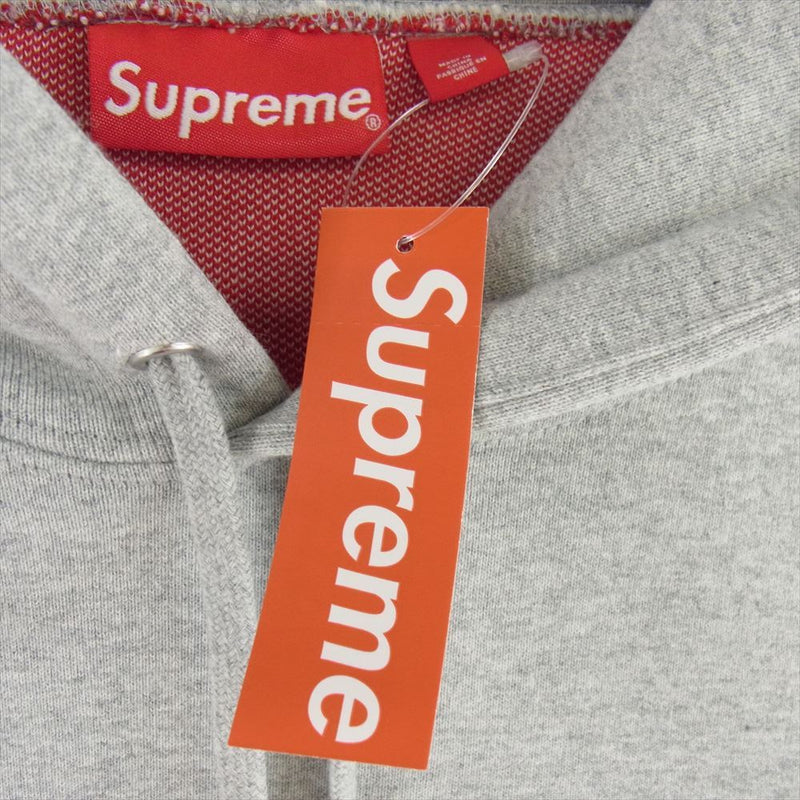 Supreme シュプリーム 23AW Big Logo Jacquard Hooded Sweatshirt ビッグロゴジャガード フード スウェットパーカー グレー系 レッド系 L【中古】