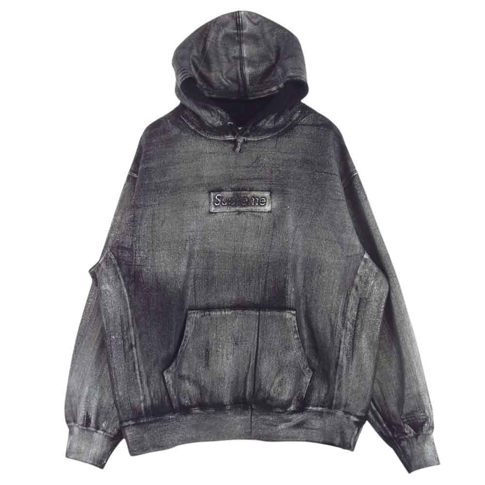 Supreme シュプリーム 24SS × MM6 Maison Margiela エムエム6 メゾンマルジェラ Foil Box Logo Hooded Sweatshirt ボックスロゴ スウェットシャツ パーカー フーディ ブラック系 シルバー系 L【新古品】【未使用】【中古】