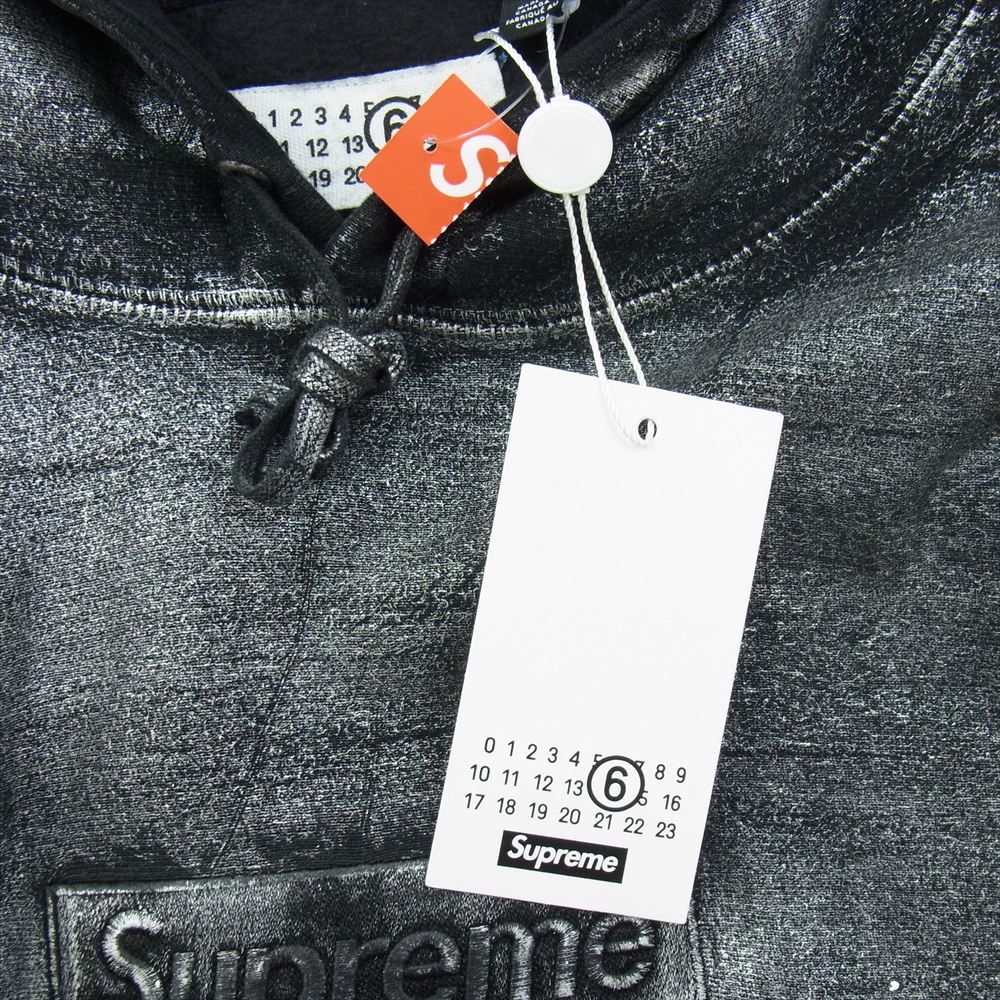 Supreme シュプリーム 24SS × MM6 Maison Margiela エムエム6 メゾンマルジェラ Foil Box Logo Hooded Sweatshirt ボックスロゴ スウェットシャツ パーカー フーディ ブラック系 シルバー系 L【新古品】【未使用】【中古】