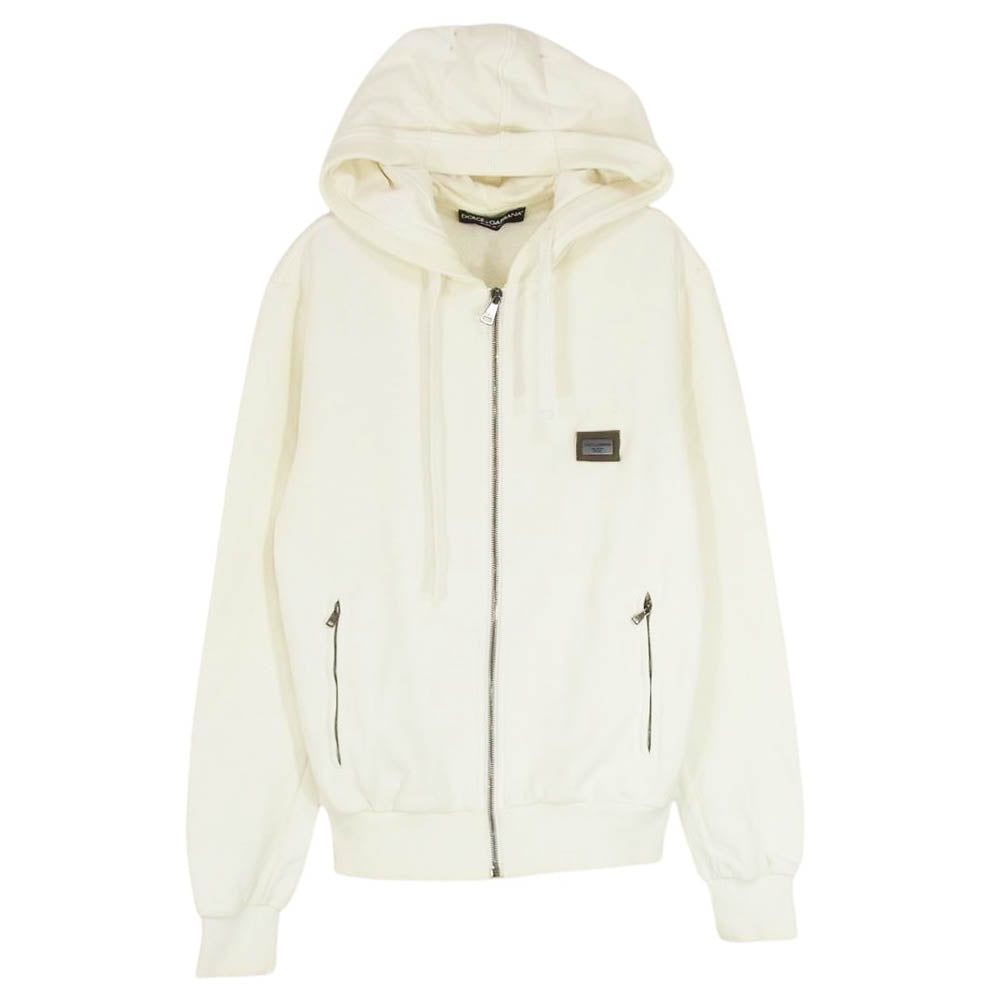 DOLCE&GABBANA ドルチェアンドガッバーナ ロゴプレート ジップアップ フーディ パーカー ホワイト系 44【中古】