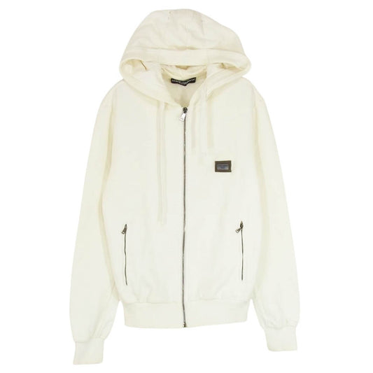 DOLCE&GABBANA ドルチェアンドガッバーナ ロゴプレート ジップアップ フーディ パーカー ホワイト系 44【中古】