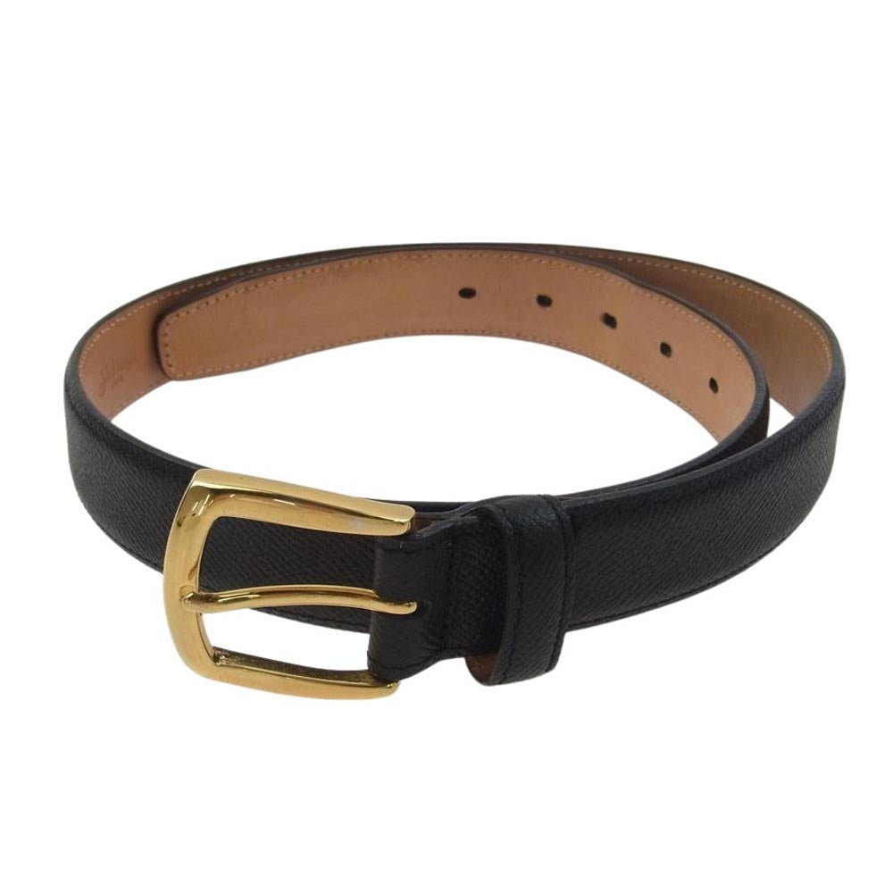 銀座ヨシノヤ TANNERIES DU PUY ゴールドバックル レザー ベルト ブラック系【中古】