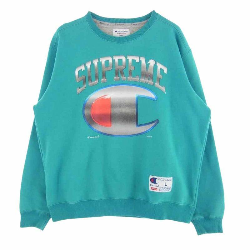 Supreme シュプリーム 19SS Champion Chrome Crewneck チャンピオン クローム クルーネック スウェット トレーナー エメラルドグリーン系 L【中古】