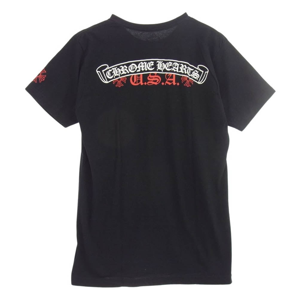 CHROME HEARTS クロムハーツ（原本無） バックプリント スクロールロゴ USA ポケット付き 半袖Tシャツ ブラック系 M【中古】