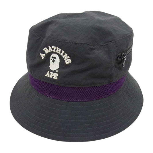 A BATHING APE アベイシングエイプ 001HTJ301005M Colour Blocking Bucket Hat Black カラーブロッキング バケットハット ブラック系 パープル系 M【中古】