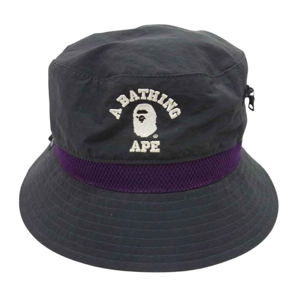 A BATHING APE アベイシングエイプ 001HTJ301005M Colour Blocking Bucket Hat Black カラーブロッキング バケットハット ブラック系 パープル系 M【中古】