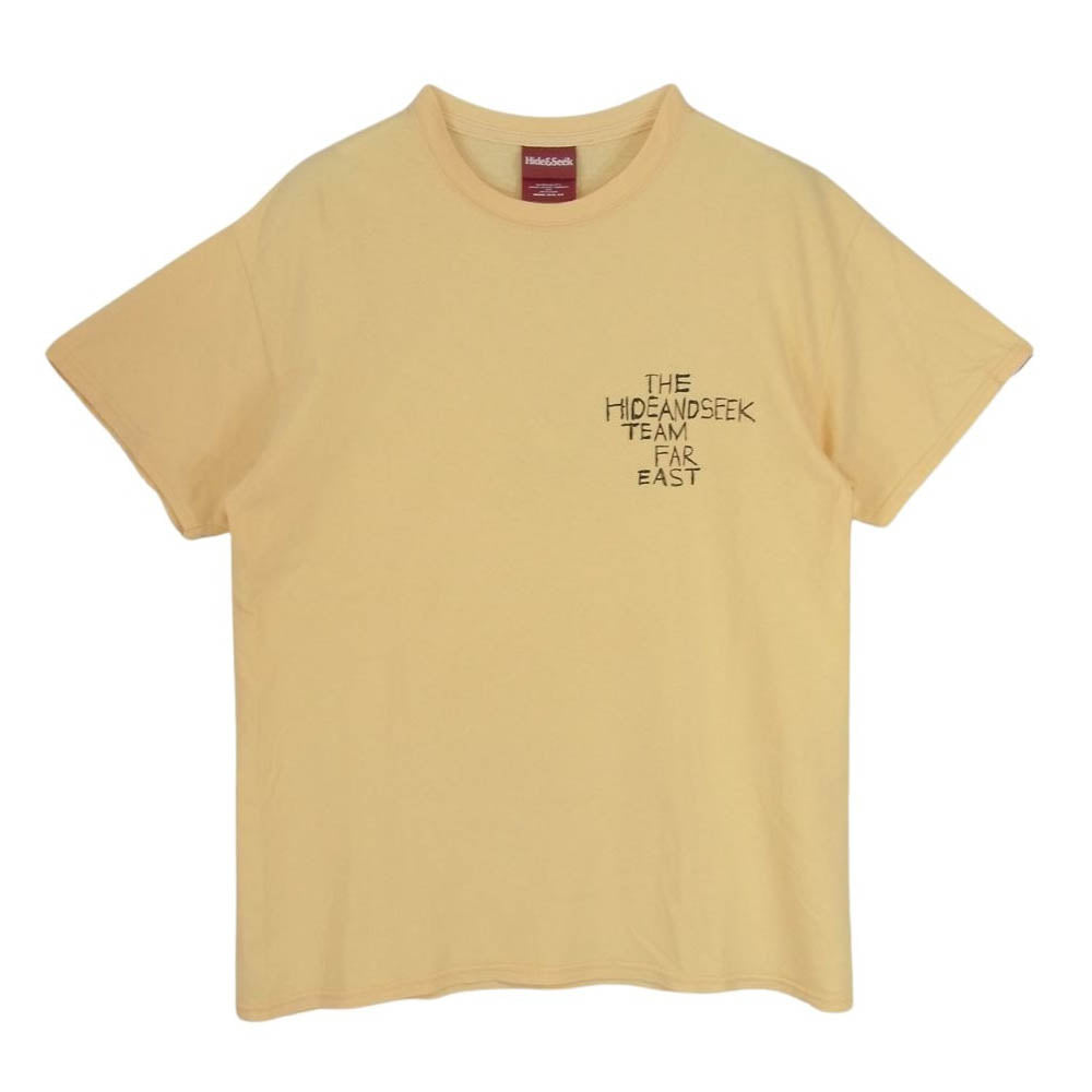 HideandSeek ハイドアンドシーク TEAM FAR EAST ハンドペイント ロゴ クルーネック プリント 半袖 Tシャツ イエロー系 M【中古】