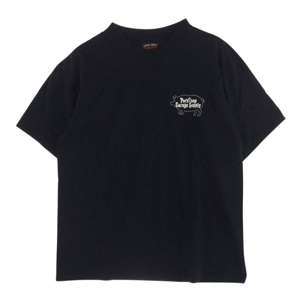 PORKCHOP ポークチョップ GARAGE SUPPLY ロゴ バックプリント 半袖 クルーネック Tシャツ ブラック系 M【中古】