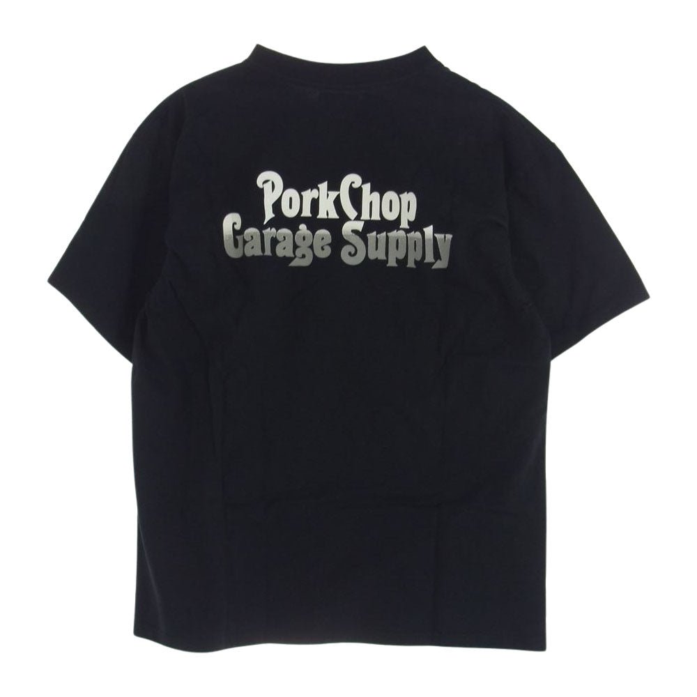 PORKCHOP ポークチョップ GARAGE SUPPLY ロゴ バックプリント 半袖 クルーネック Tシャツ ブラック系 M【中古】
