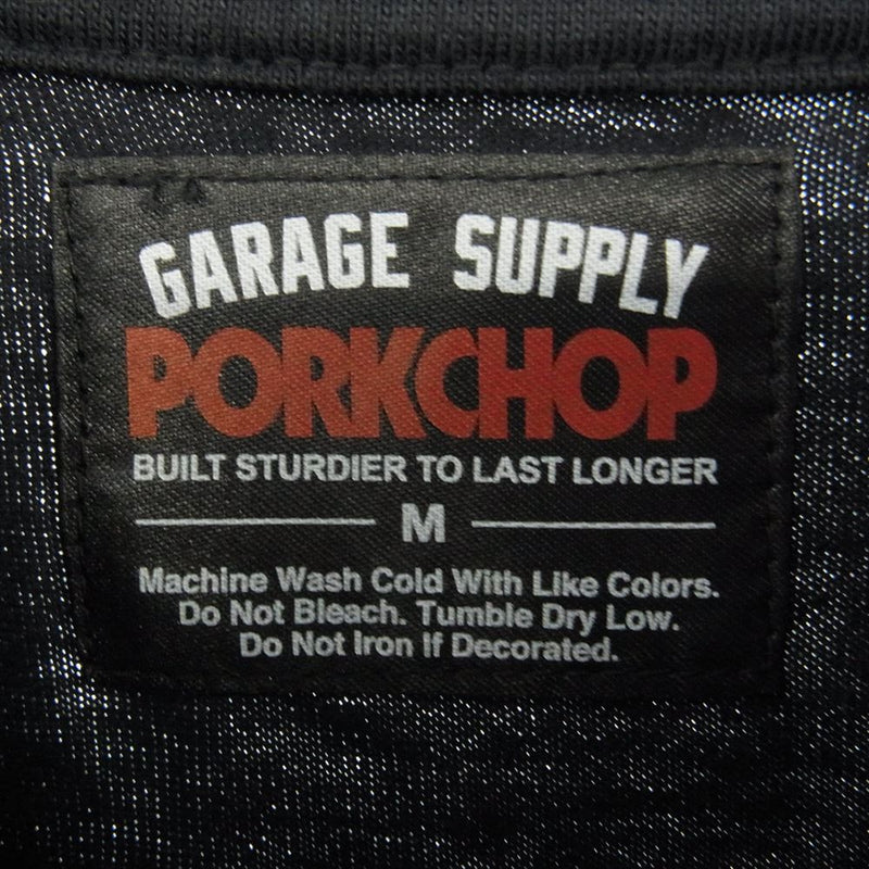 PORKCHOP ポークチョップ GARAGE SUPPLY 袖 ロゴ プリント クルーネック 長袖 Tシャツ ブラック系 M【中古】