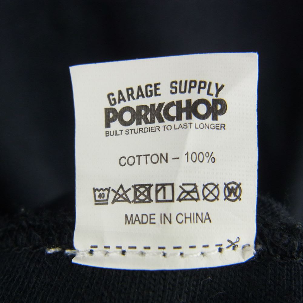 PORKCHOP ポークチョップ GARAGE SUPPLY 袖 ロゴ プリント クルーネック 長袖 Tシャツ ブラック系 M【中古】