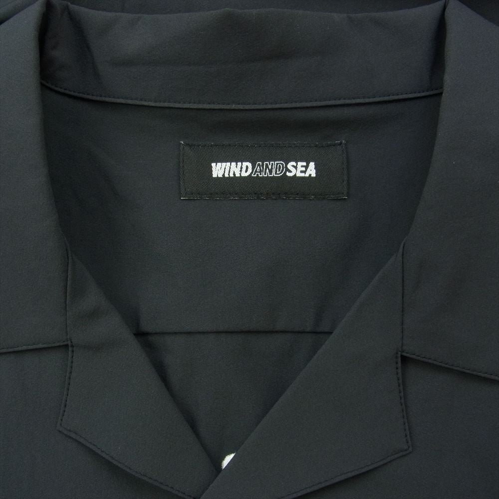 WIND AND SEA ウィンダンシー WDS-SH-12 OPEN COLLAR SHIRT 刺繍 ロゴ ナイロン 半袖 オープンカラー シャツ ブラック系 M【美品】【中古】