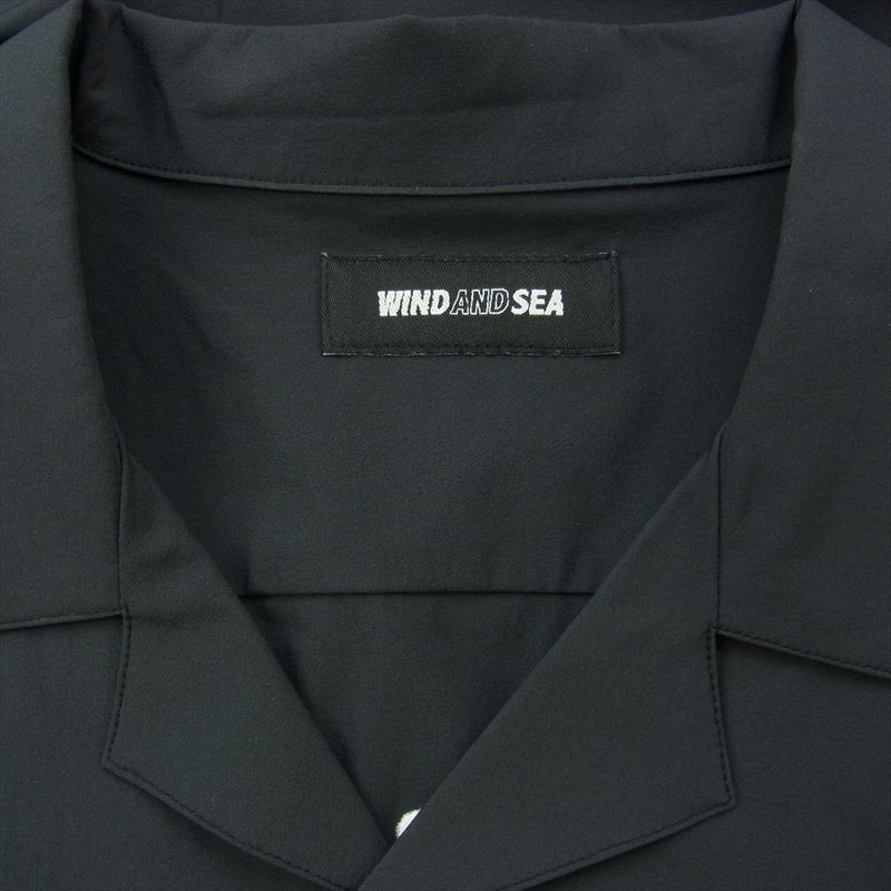 WIND AND SEA ウィンダンシー WDS-SH-12 OPEN COLLAR SHIRT 刺繍 ロゴ ナイロン 半袖 オープンカラー シャツ ブラック系 M【美品】【中古】