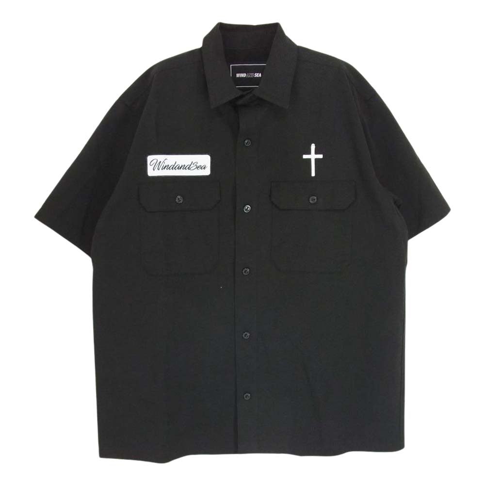 WIND AND SEA ウィンダンシー WDS-0-STCZ-24-Q1-SH-01 SD Santacruz Work Shirt サンタクルーズ ワーク ワッペン 半袖 シャツ ブラック系 M【中古】