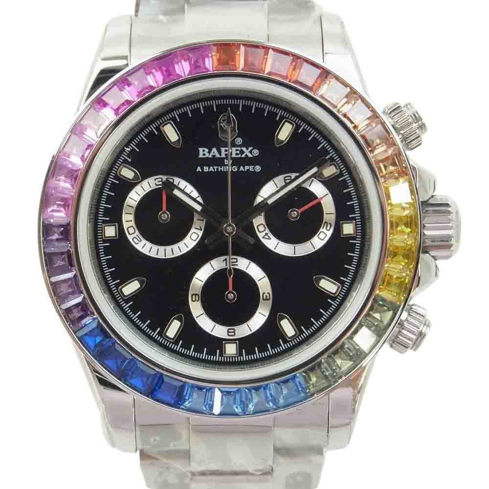 A BATHING APE アベイシングエイプ 001WHJ301011L TYPE 4 BAPEX CRYSTAL STONE M ベイペックス クリスタル ストーン 腕時計 ウォッチ シルバー系【新古品】【未使用】【中古】