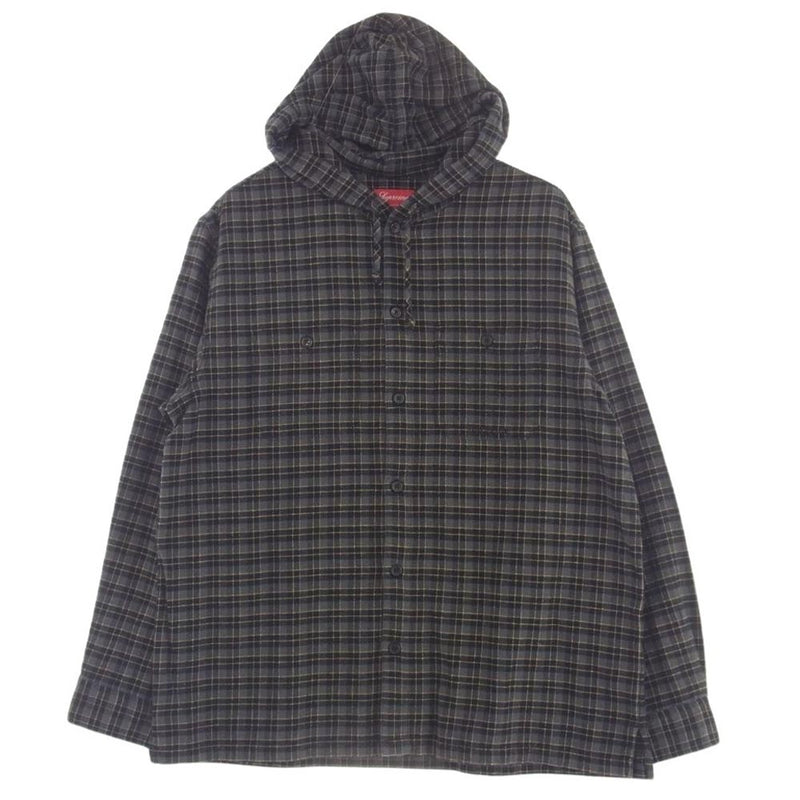 Supreme シュプリーム 22SS Mini Plaid Hooded Shirt ミニ プレイド フーデッド フランネル 長袖 シャツ ブラック系 L【美品】【中古】