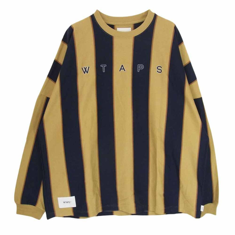 WTAPS ダブルタップス 21AW 212ATDT-CSM35 Stripe LSV T-Shirts ストライプ ロゴ刺繍 長袖 Tシャツ カーキ系 ネイビー系 03【中古】