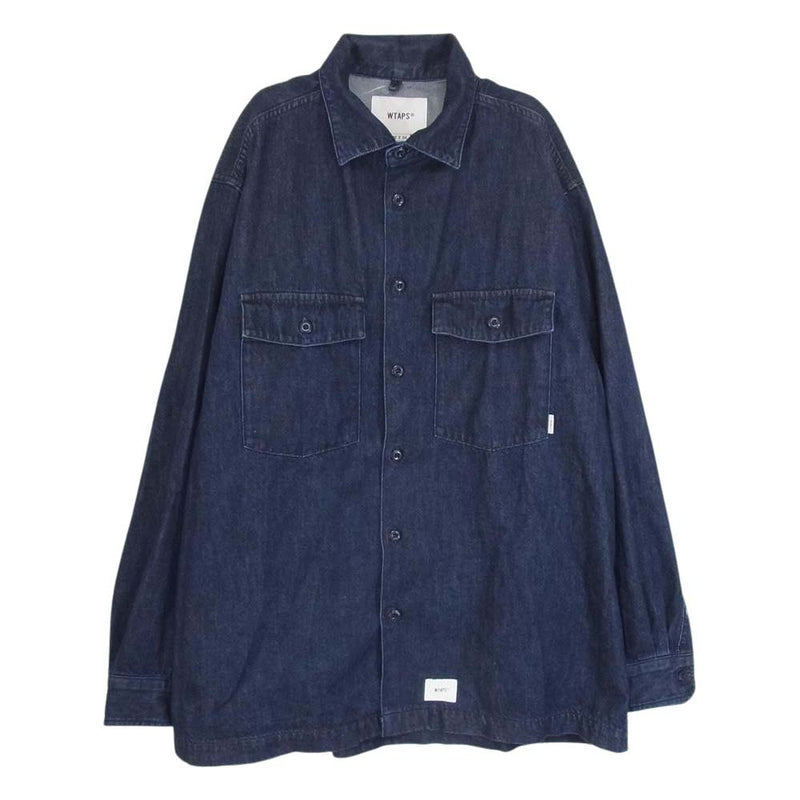 WTAPS ダブルタップス 23SS 231BRDT-SHM01 CBW/LS/COTTON. DENIM インディゴ デニム ビッグポケット 長袖シャツ インディゴブルー系 04【中古】