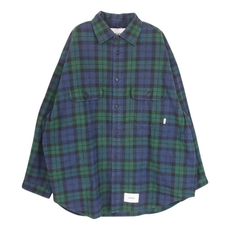 WTAPS ダブルタップス 22SS 221TQDT-SHM02 LS COTTON FLANNEL TEXTILE コットン フランネル ブラックウォッチ チェック ビッグポケット 長袖シャツ グリーン系 03【中古】