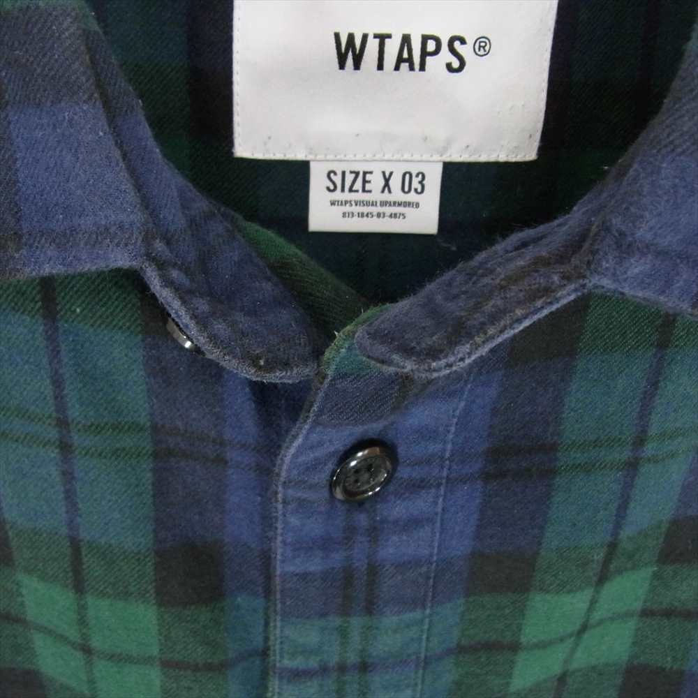 WTAPS ダブルタップス 22SS 221TQDT-SHM02 LS COTTON FLANNEL TEXTILE コットン フランネル ブラックウォッチ チェック ビッグポケット 長袖シャツ グリーン系 03【中古】